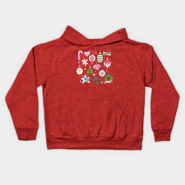 Cute Vintage Christmas Ornaments Kids Hoodie by Steph Calvert Art